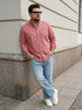Plus Men's Peach Cotton Full Sleeve Regular Fit Solid Oxford Shirt With Button-Down Collar