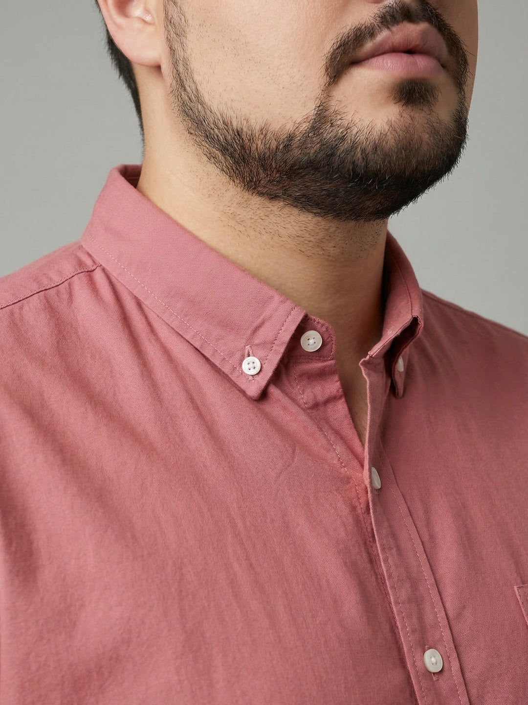Plus Men's Peach Cotton Full Sleeve Regular Fit Solid Oxford Shirt With Button-Down Collar