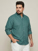 Plus Men's Teal Green Cotton Full Sleeve Regular Fit Solid Oxford Shirt With Button-Down Collar