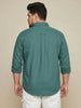 Plus Men's Teal Green Cotton Full Sleeve Regular Fit Solid Oxford Shirt With Button-Down Collar