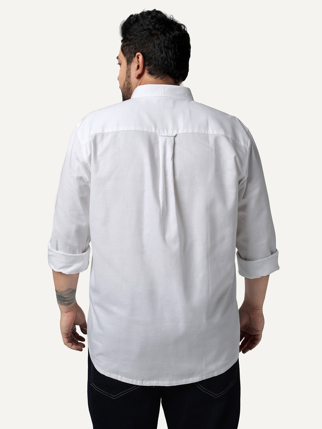 Plus Men's White Cotton Full Sleeve Regular Fit Solid Oxford Shirt With Button-Down Collar