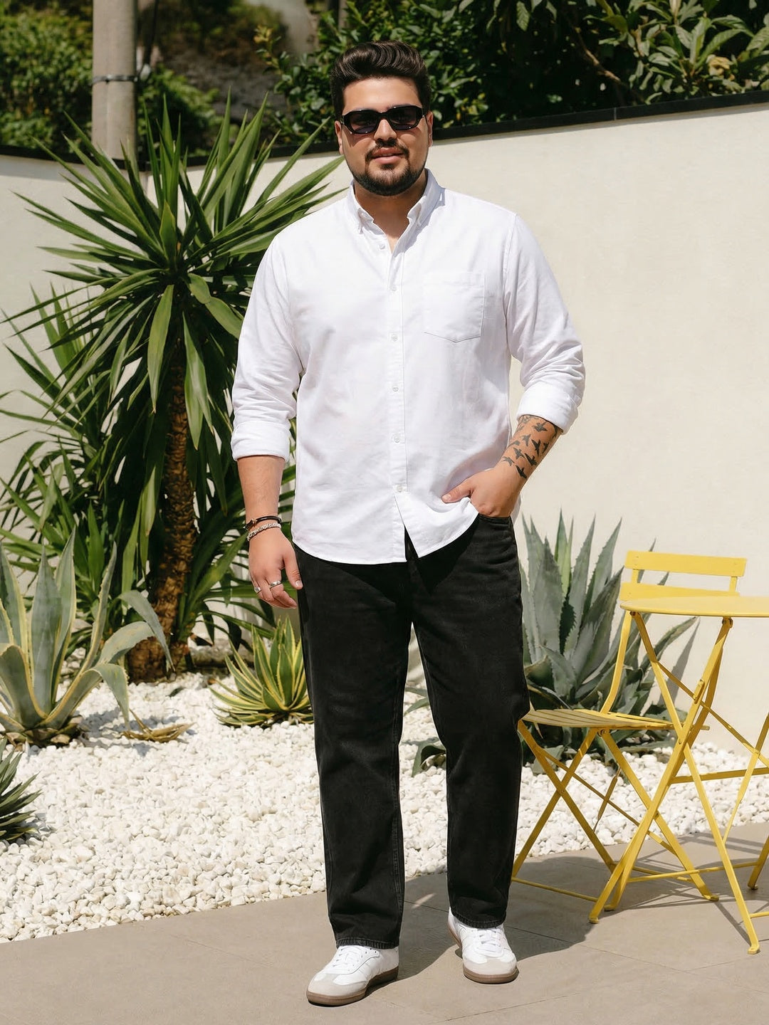 Plus Men's White Cotton Full Sleeve Regular Fit Solid Oxford Shirt With Button-Down Collar
