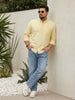 Plus Men's Yellow Cotton Full Sleeve Regular Fit Solid Oxford Shirt With Button-Down Collar
