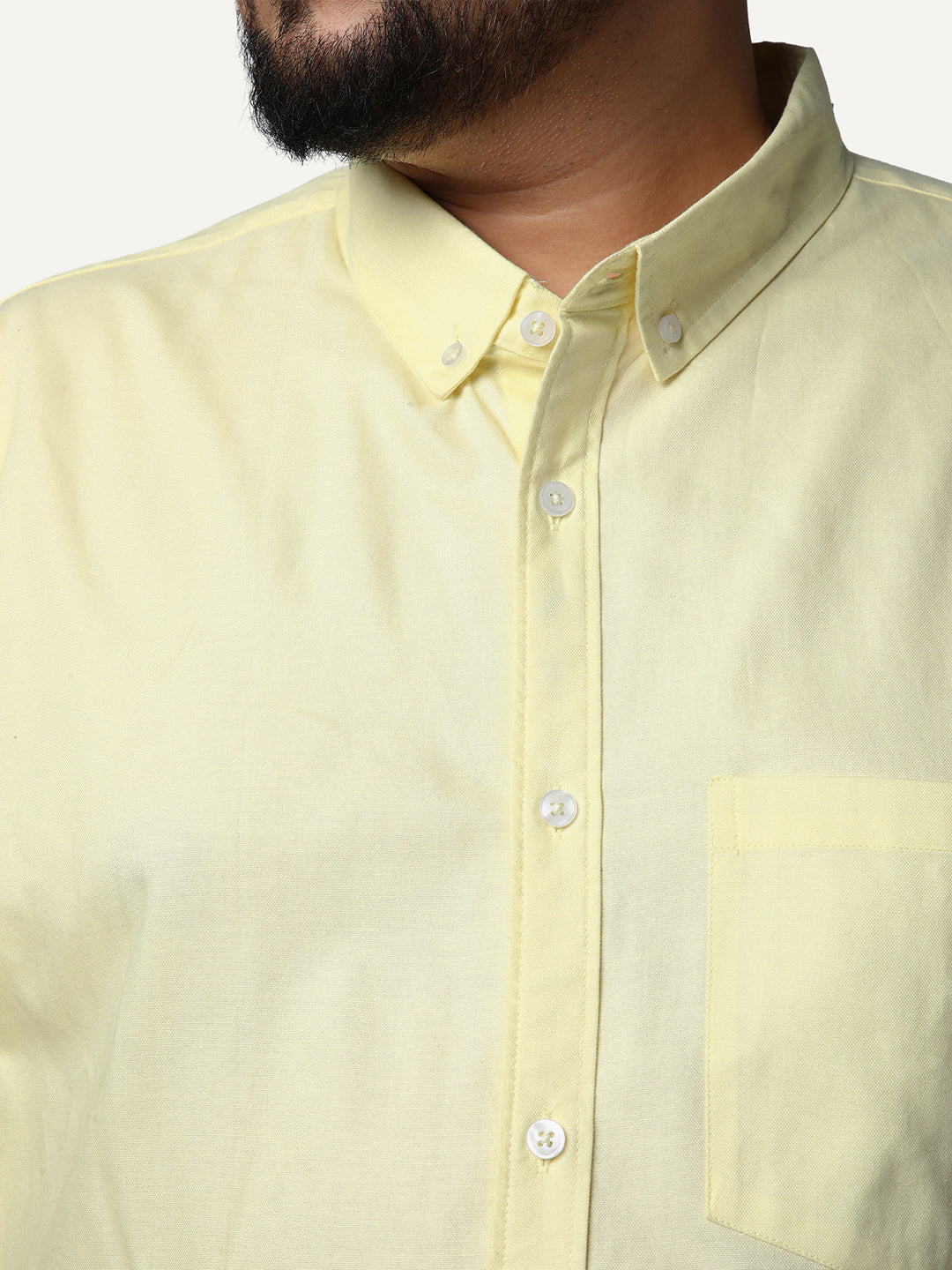 Plus Men's Yellow Cotton Full Sleeve Regular Fit Solid Oxford Shirt With Button-Down Collar