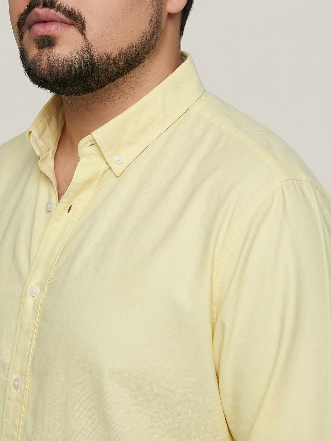 Plus Men's Yellow Cotton Full Sleeve Regular Fit Solid Oxford Shirt With Button-Down Collar