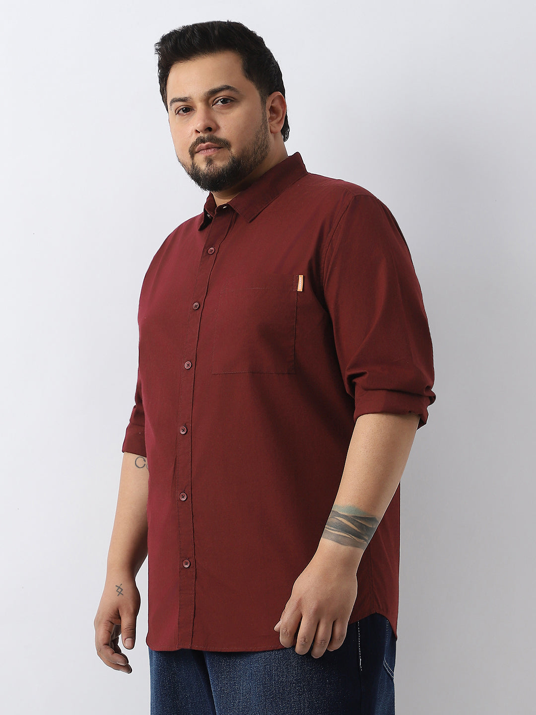 Plus Men's Maroon Cotton Full Sleeve Regular Fit Casual Solid Shirt