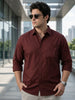 Plus Men's Maroon Cotton Full Sleeve Regular Fit Casual Solid Shirt