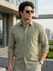 Plus Men's Olive Cotton Full Sleeve Regular Fit Casual Solid Shirt