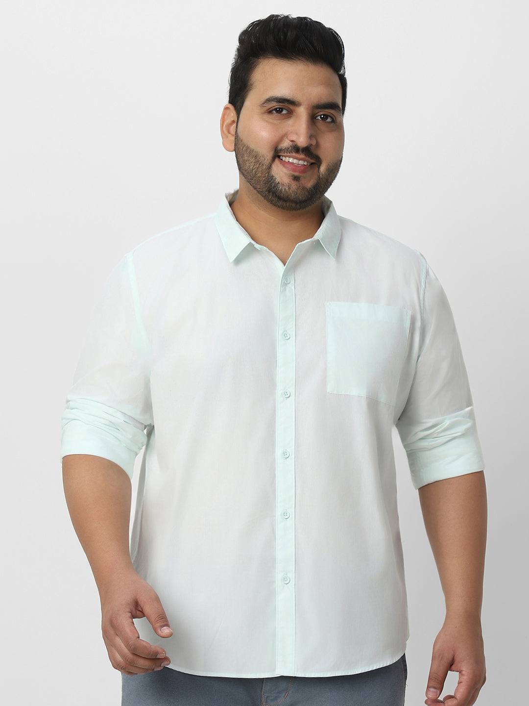 Plus Men's Pastel Blue Cotton Full Sleeve Regular Fit Casual Solid Shirt