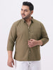 Plus Men's Olive Cotton Full Sleeve Regular Fit Casual Solid Shirt