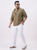 Plus Men's Olive Cotton Full Sleeve Regular Fit Casual Solid Shirt