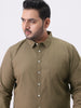 Plus Men's Olive Cotton Full Sleeve Regular Fit Casual Solid Shirt