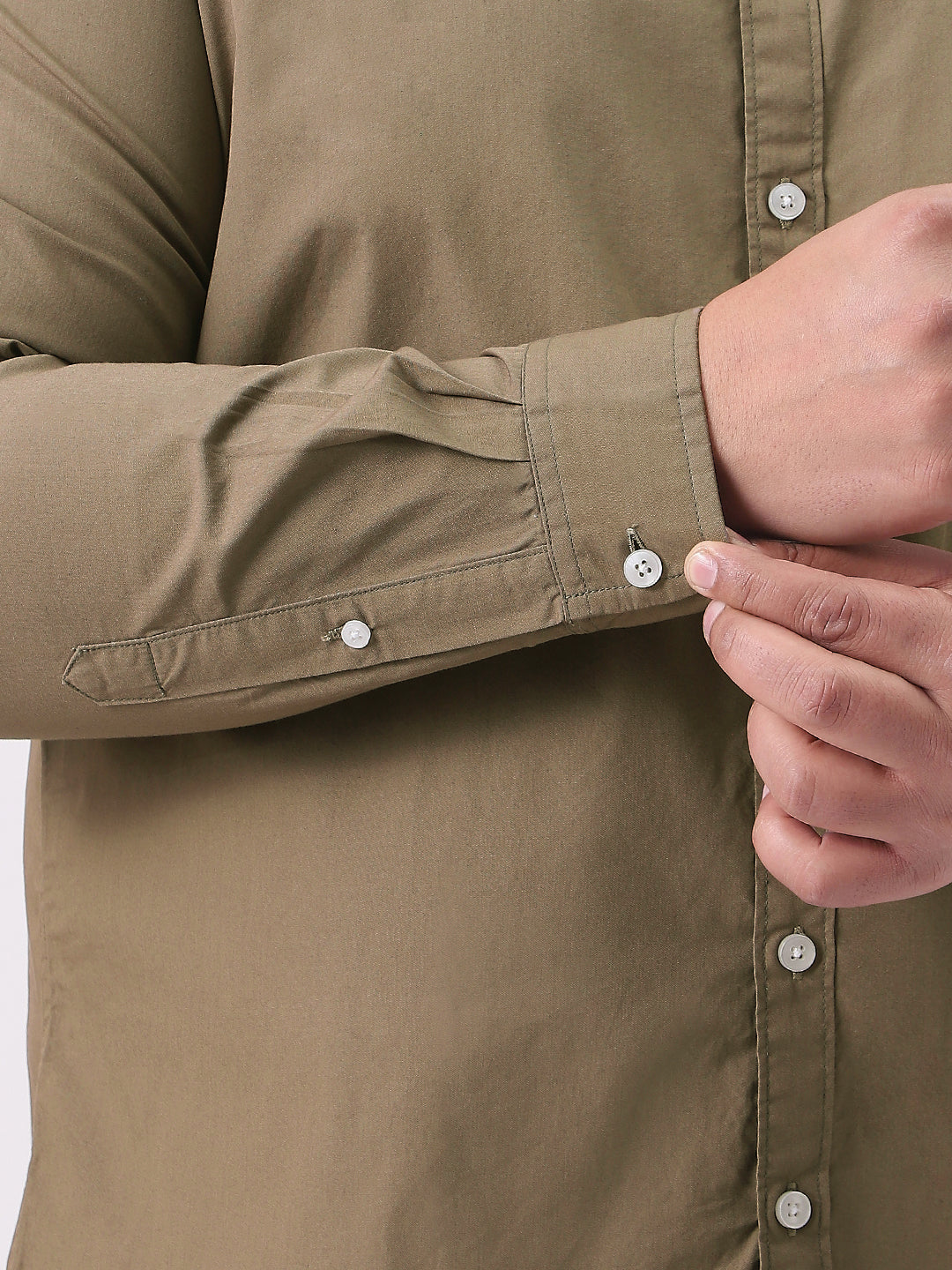 Plus Men's Olive Cotton Full Sleeve Regular Fit Casual Solid Shirt