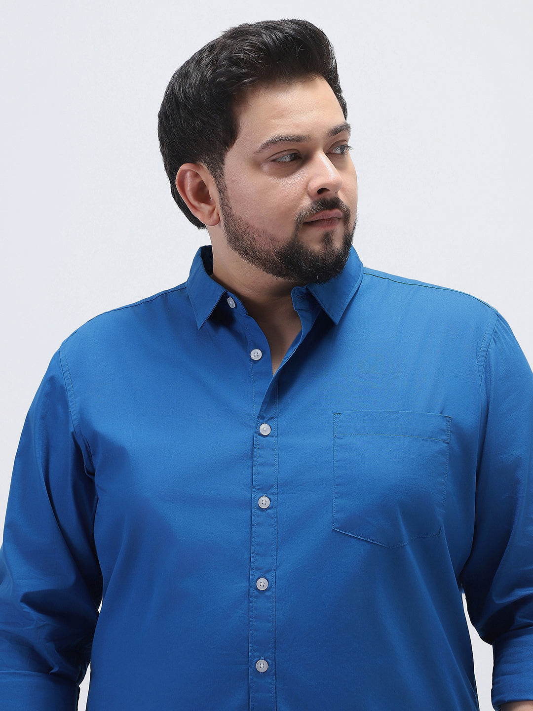 Plus Men's Royal Blue Cotton Full Sleeve Regular Fit Casual Solid Shirt