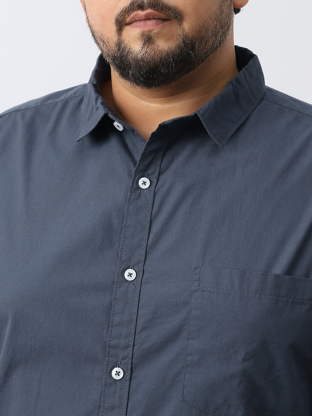Plus Men's Slate Blue Cotton Full Sleeve Regular Fit Casual Solid Shirt