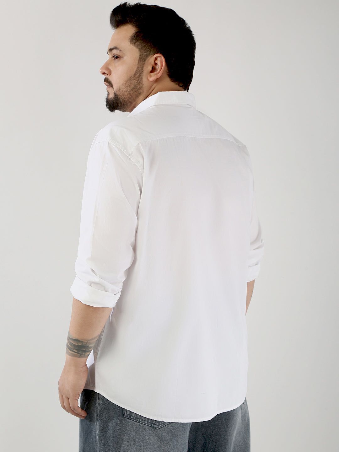 Plus Men's White Cotton Full Sleeve Regular Fit Casual Solid Shirt