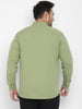 Plus Men's Green Cotton Full Sleeve Regular Fit Casual Solid Shirt with Mandarin Collar