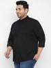 Plus Men's Black Cotton Full Sleeve Regular Fit Casual Solid Shirt with Mandarin Collar