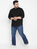 Plus Men's Black Cotton Full Sleeve Regular Fit Casual Solid Shirt with Mandarin Collar