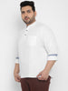 Plus Men's White Cotton Full Sleeve Regular Fit Casual Solid Shirt