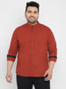 Plus Men's Maroon Cotton Full Sleeve Regular Fit Casual Solid Shirt with Mandarin Collar