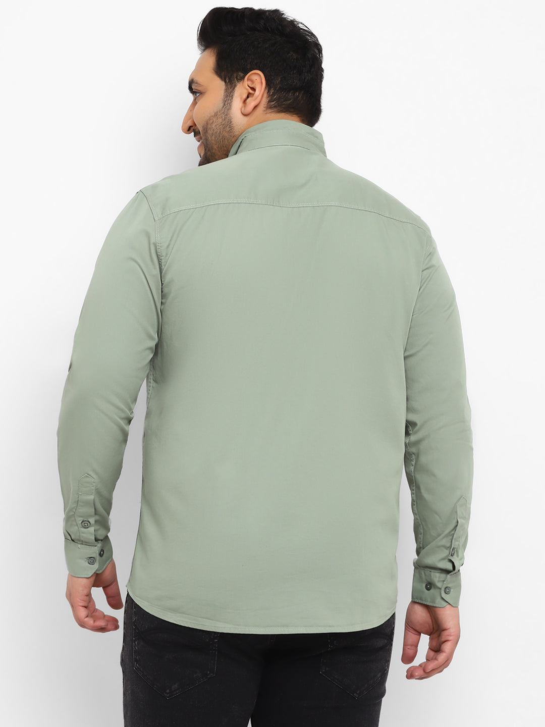 Urbano Plus Men's Green Cotton Full Sleeve Regular Fit Casual Solid Shirt with Mandarin Collar