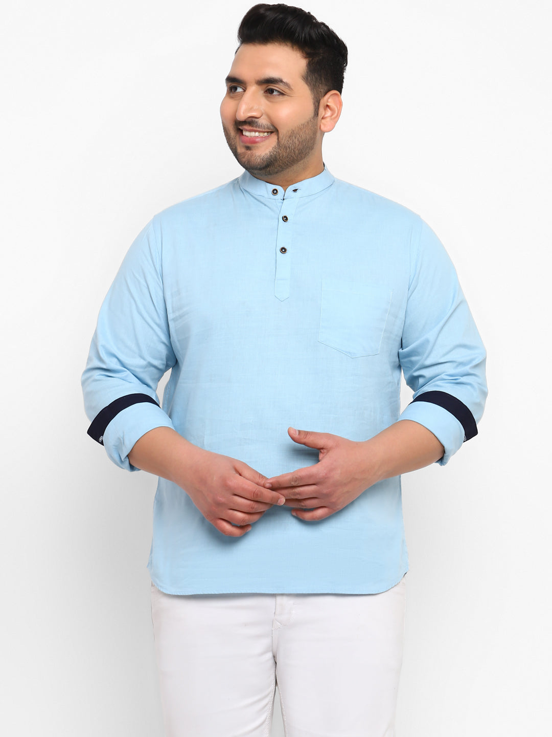 Plus Men's Sky Blue Cotton Full Sleeve Regular Fit Casual Solid Shirt