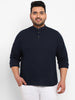 Plus Men's Navy Blue Cotton Full Sleeve Regular Fit Casual Solid Shirt