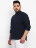 Plus Men's Navy Blue Cotton Full Sleeve Regular Fit Casual Solid Shirt