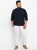 Plus Men's Navy Blue Cotton Full Sleeve Regular Fit Casual Solid Shirt