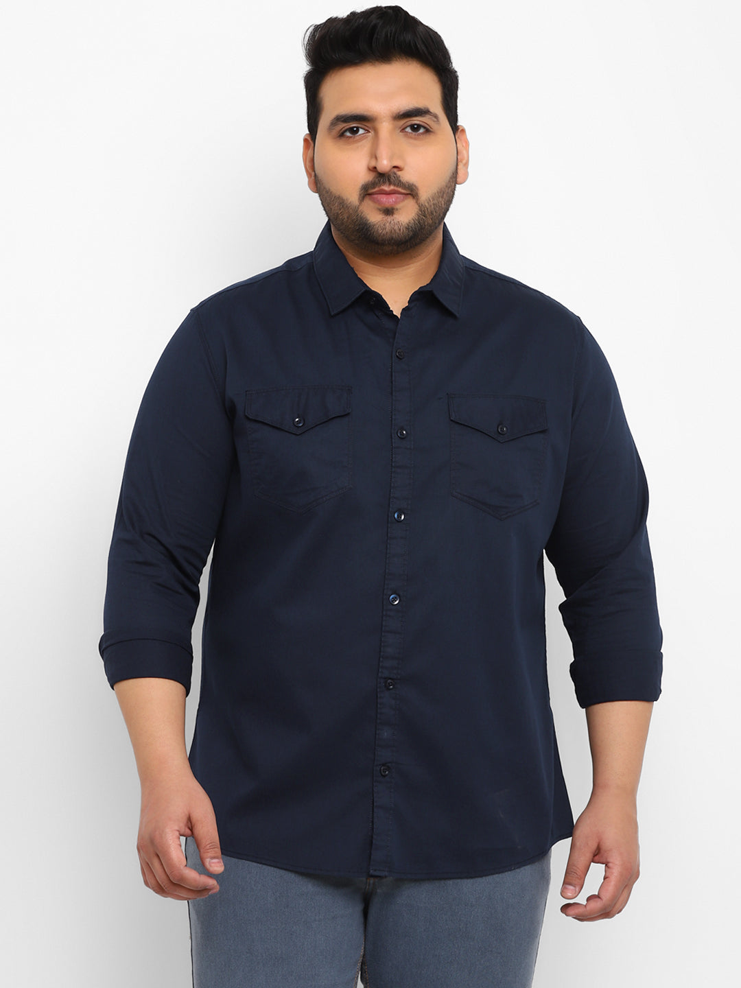 Urbano Plus Men's Navy Blue Cotton Full Sleeve Regular Fit Casual Solid Shirt