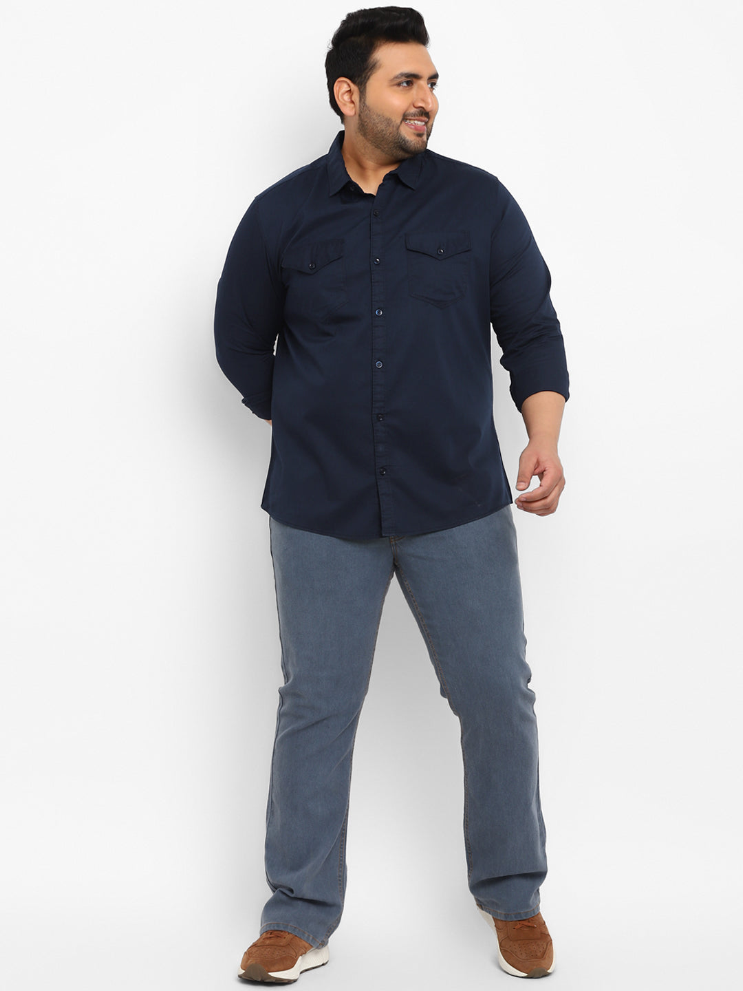 Urbano Plus Men's Navy Blue Cotton Full Sleeve Regular Fit Casual Solid Shirt