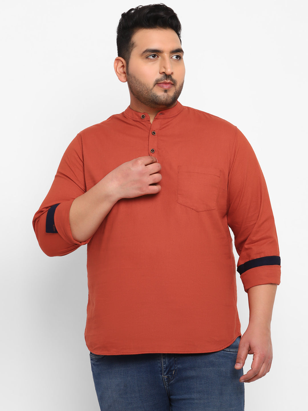 Plus Men's Rust Cotton Full Sleeve Regular Fit Casual Solid Shirt