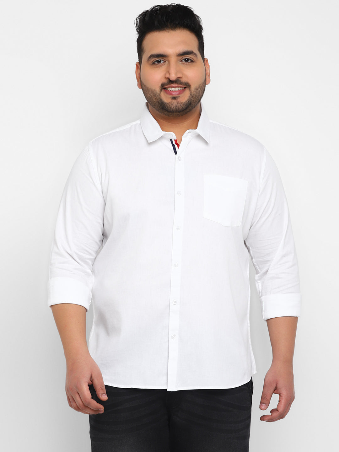 Urbano Plus Men's White Cotton Full Sleeve Regular Fit Casual Solid Shirt