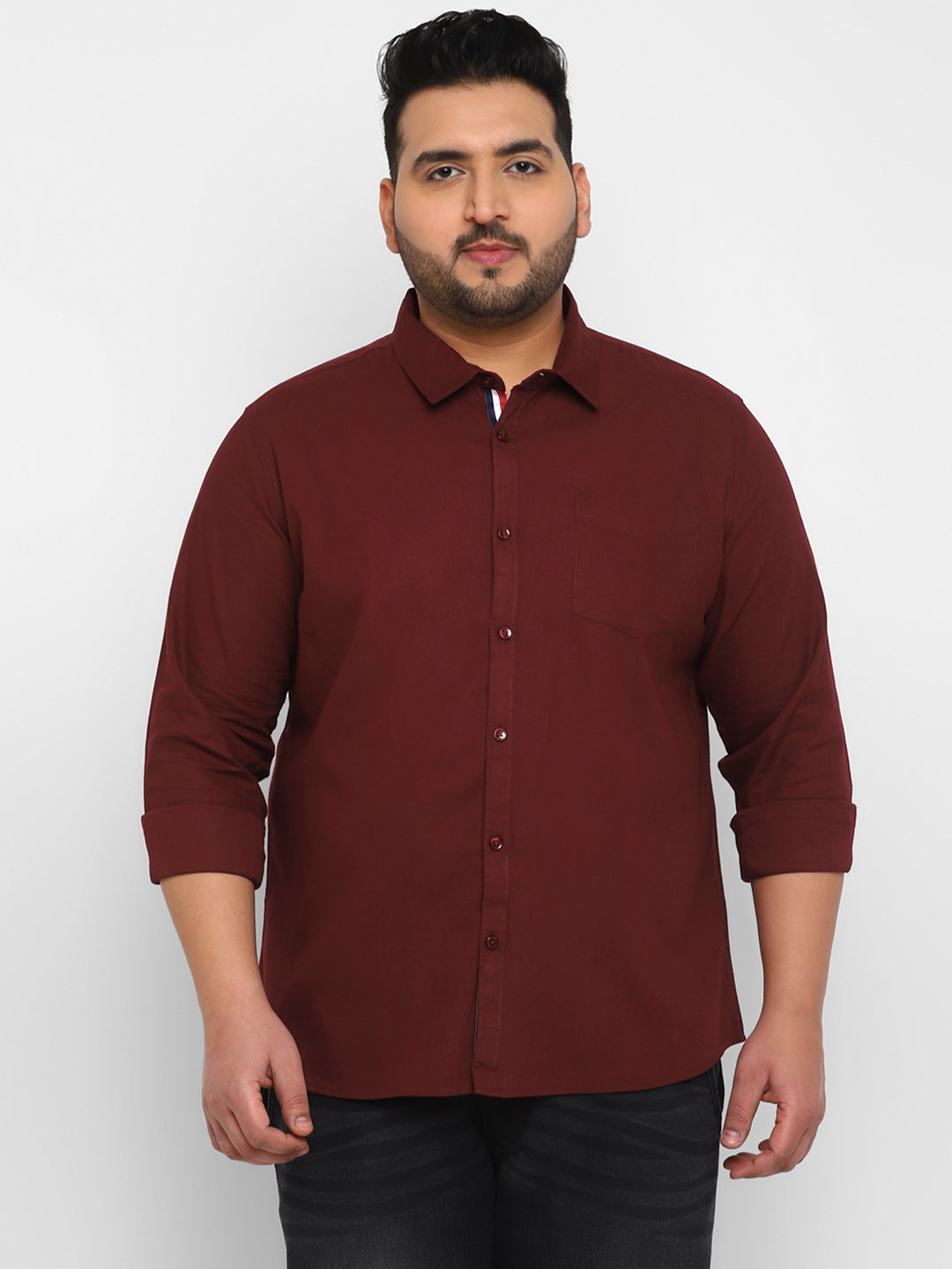 Plus Men's Maroon Cotton Full Sleeve Regular Fit Casual Solid Shirt