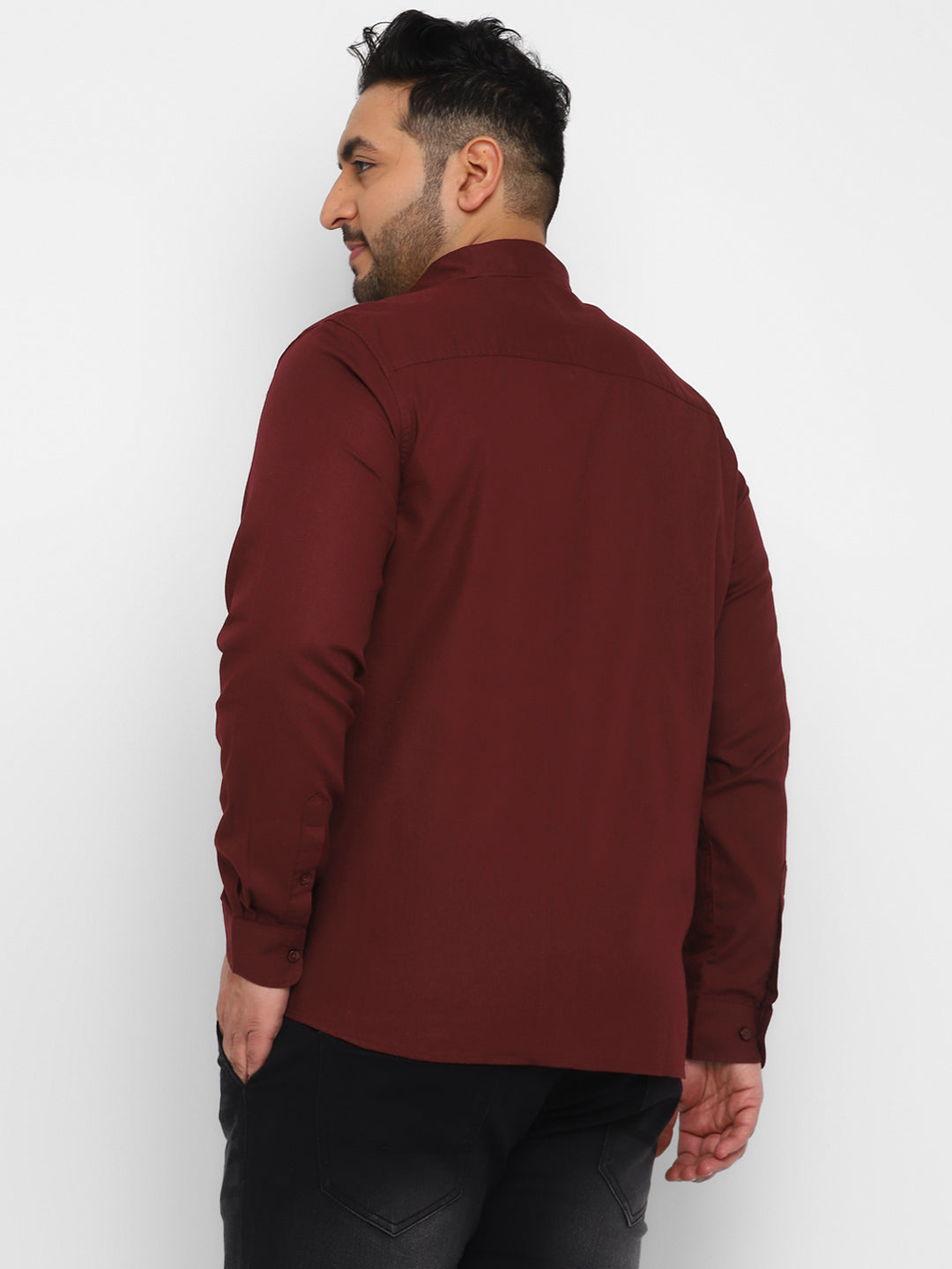 Plus Men's Maroon Cotton Full Sleeve Regular Fit Casual Solid Shirt