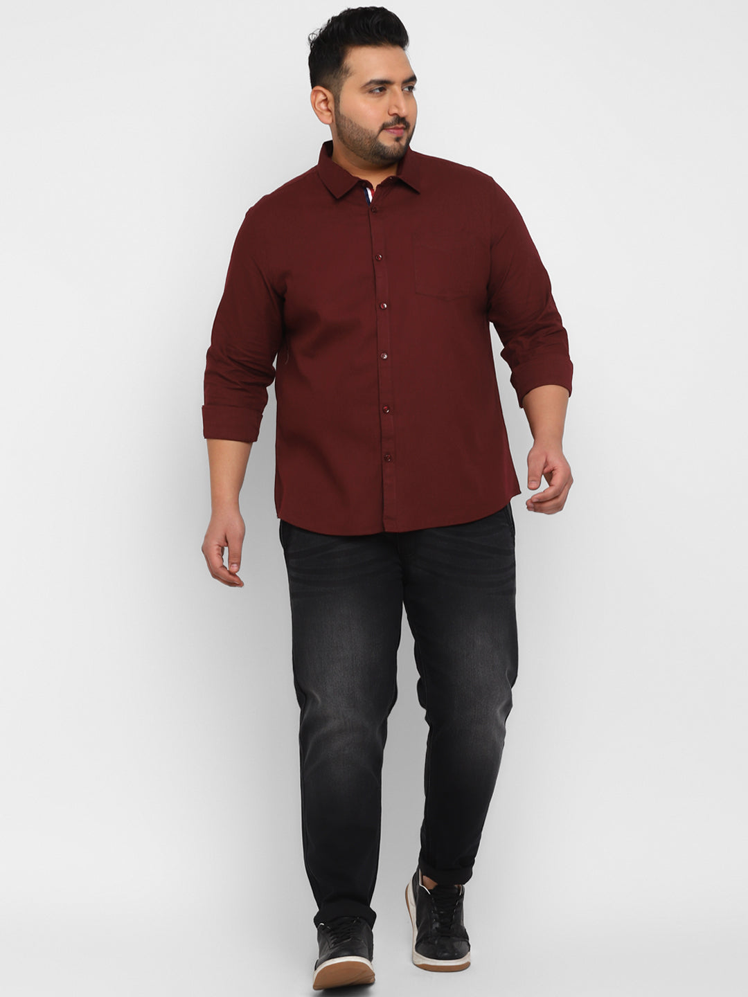 Plus Men's Maroon Cotton Full Sleeve Regular Fit Casual Solid Shirt