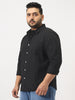 Plus Men's Black Cotton Full Sleeve Regular Fit Casual Solid Slub Shirt with Spread Collar