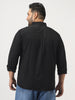 Plus Men's Black Cotton Full Sleeve Regular Fit Casual Solid Slub Shirt with Spread Collar