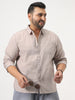 Plus Men's Brown Cotton Full Sleeve Regular Fit Casual Solid Slub Shirt with Spread Collar