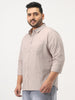 Plus Men's Brown Cotton Full Sleeve Regular Fit Casual Solid Slub Shirt with Spread Collar