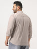 Plus Men's Brown Cotton Full Sleeve Regular Fit Casual Solid Slub Shirt with Spread Collar