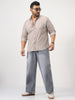 Plus Men's Brown Cotton Full Sleeve Regular Fit Casual Solid Slub Shirt with Spread Collar