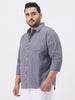 Plus Men's Grey Cotton Full Sleeve Regular Fit Casual Solid Slub Shirt with Spread Collar