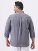 Plus Men's Grey Cotton Full Sleeve Regular Fit Casual Solid Slub Shirt with Spread Collar