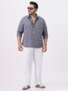 Plus Men's Grey Cotton Full Sleeve Regular Fit Casual Solid Slub Shirt with Spread Collar