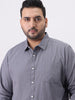 Plus Men's Grey Cotton Full Sleeve Regular Fit Casual Solid Slub Shirt with Spread Collar