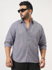 Plus Men's Lavender Cotton Full Sleeve Regular Fit Casual Solid Slub Shirt with Spread Collar