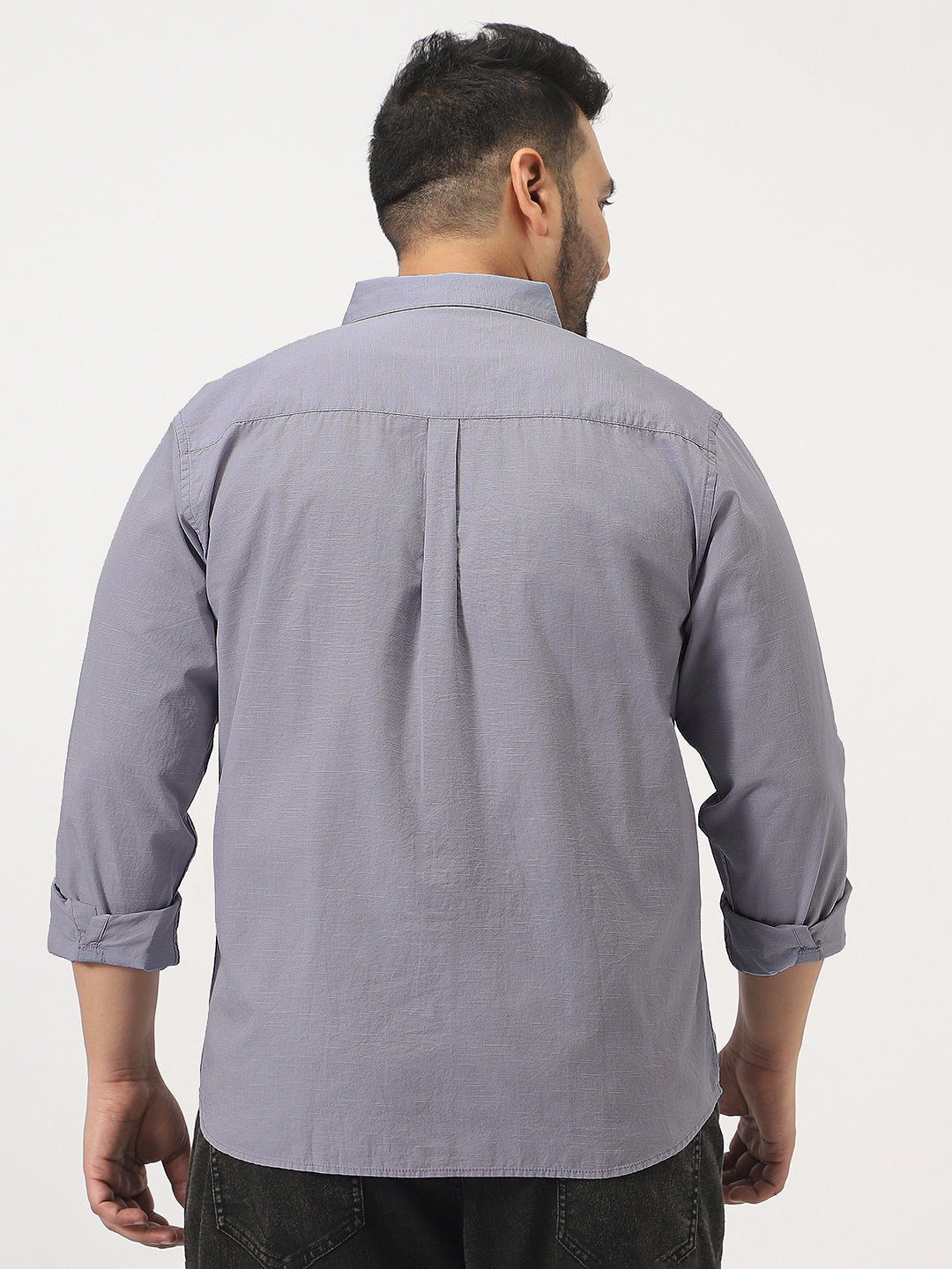 Plus Men's Lavender Cotton Full Sleeve Regular Fit Casual Solid Slub Shirt with Spread Collar
