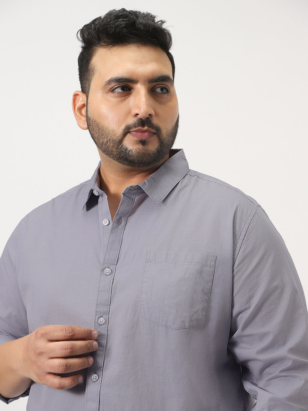 Plus Men's Lavender Cotton Full Sleeve Regular Fit Casual Solid Slub Shirt with Spread Collar